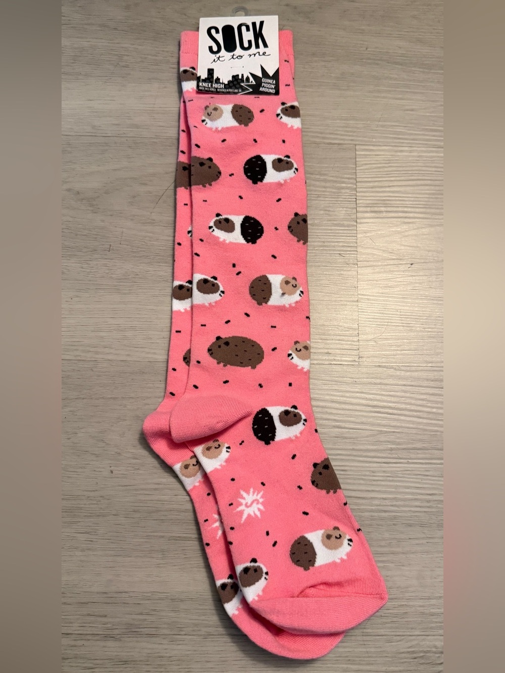 NEW SOCK IT TO ME Guinea Piggin Around Pink KNEE HIGH SOCKS One Size Gift Funny